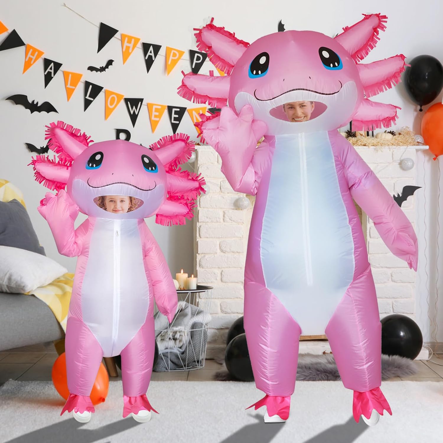 Inflatable Axolotl Costume for Kids Halloween Kid Blow Up Costume Deluxe Pink Costumes for Girls Boys Cosplay Party