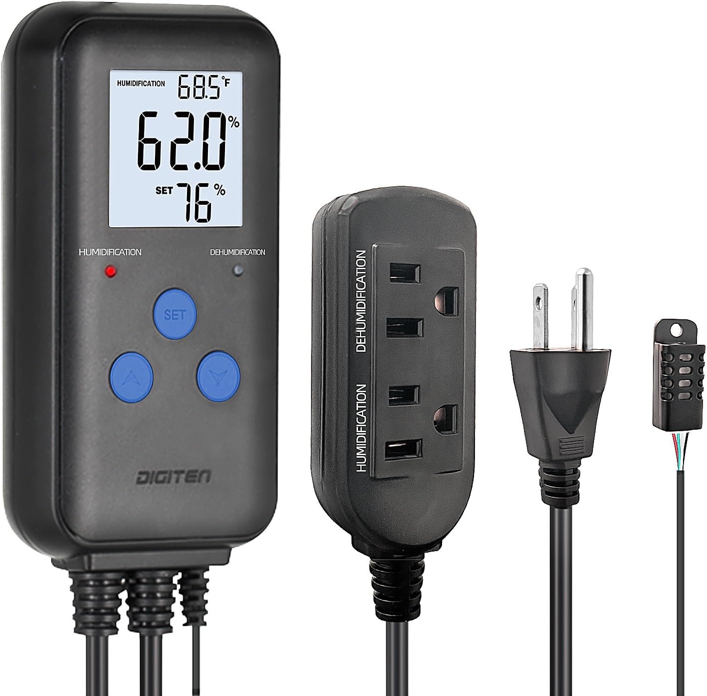 Humidity Controller with Temperature Display for Reptile, Mushroom | Pre-Wired Digital Humidistat, Dual-Stage Outlet