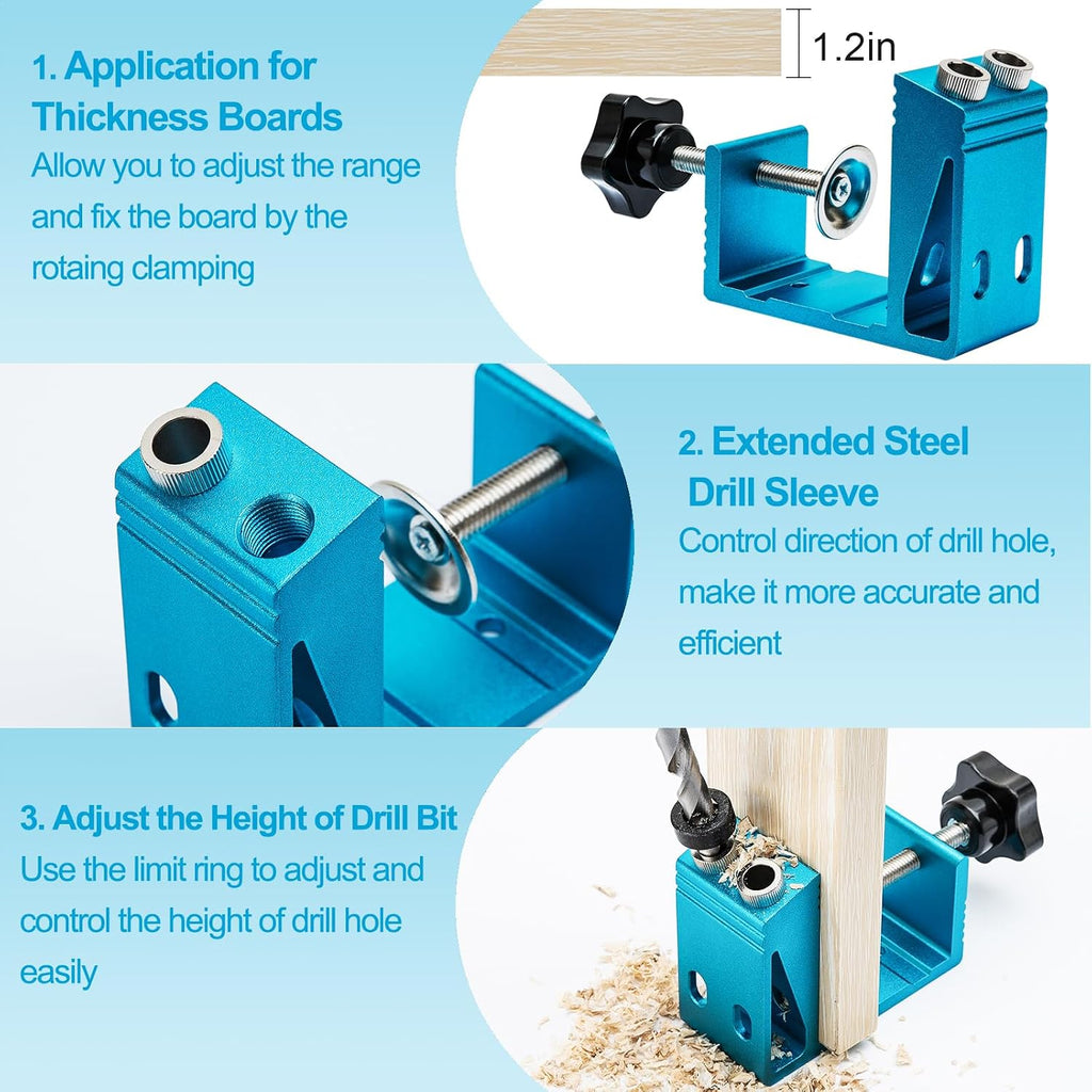Pocket Hole Jig Kit Dowel Drill Joinery Screw Kit Carpenters Wood Woodwork Guides Joint Angle Tool All-In-One Drill