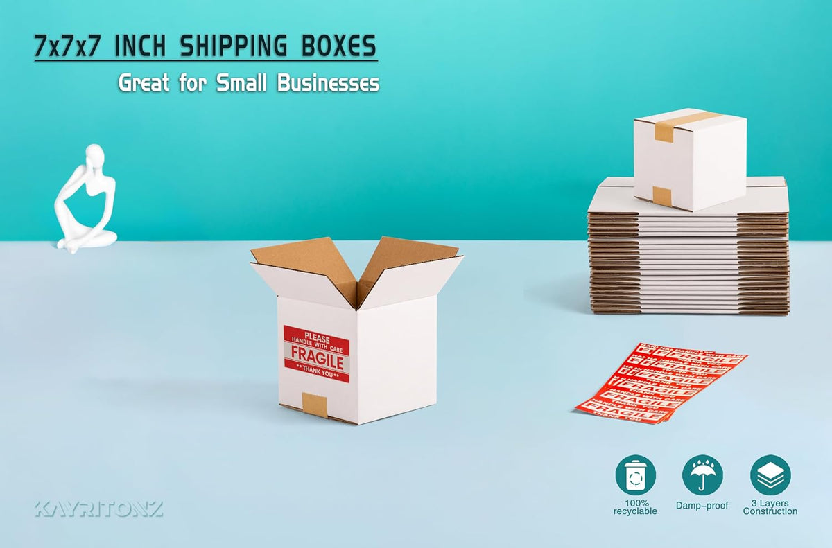 7x7x7 inch Small Shipping Boxes, 7 x 7 White Box, 15 Pack