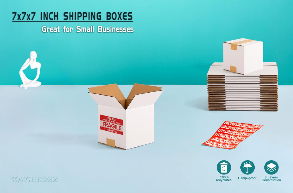 7x7x7 inch Small Shipping Boxes, 7 x 7 White Box, 25 Pack