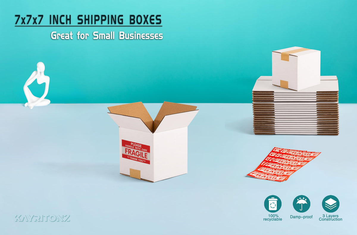 7x7x7 inch Small Shipping Boxes, 7 x 7 White Box, 25 Pack