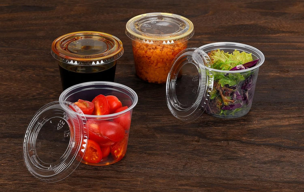 [5.5 OZ, 50 Sets] EDI Clear Disposable Plastic Portion Cups with Leakproof Lids | Jello Shot/Souffle Cups| Condiment