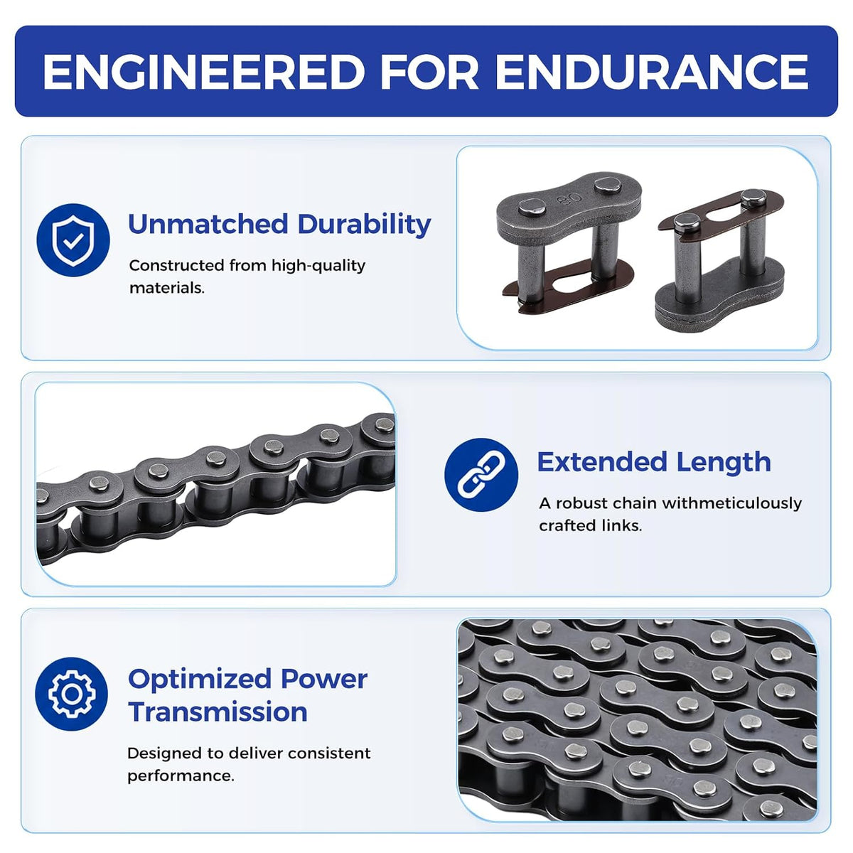 #80 Roller Chain 10FT, 1" Pitch Carbon Steel Drive Chain with 4 Connecting Links, Industrial Grade for Conveyor & Heavy Machinery
