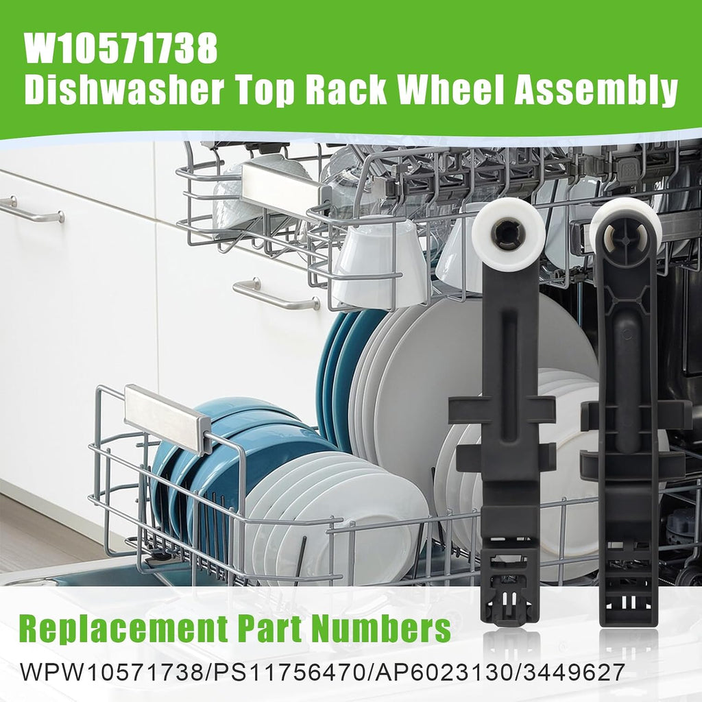 W10571738 Dishwasher Upper Dishrack Adjuster and Wheel Assembly Replacement for Whirlpool Maytag Dishwasher PS11756470, WPW10571738,AP6023130, 3449627 (2pack)