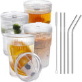 16 OZ Iced Coffee Cups with Lids and Straws Set of 4, Unbreakable Plastic Drinking Glasses Reusable Iced Coffee Glass
