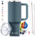 40 oz Tumbler With Handle and Straw Made of Stainless Steel - Double Wall Vacuum Insulated Tumbler With Lid - Sweat