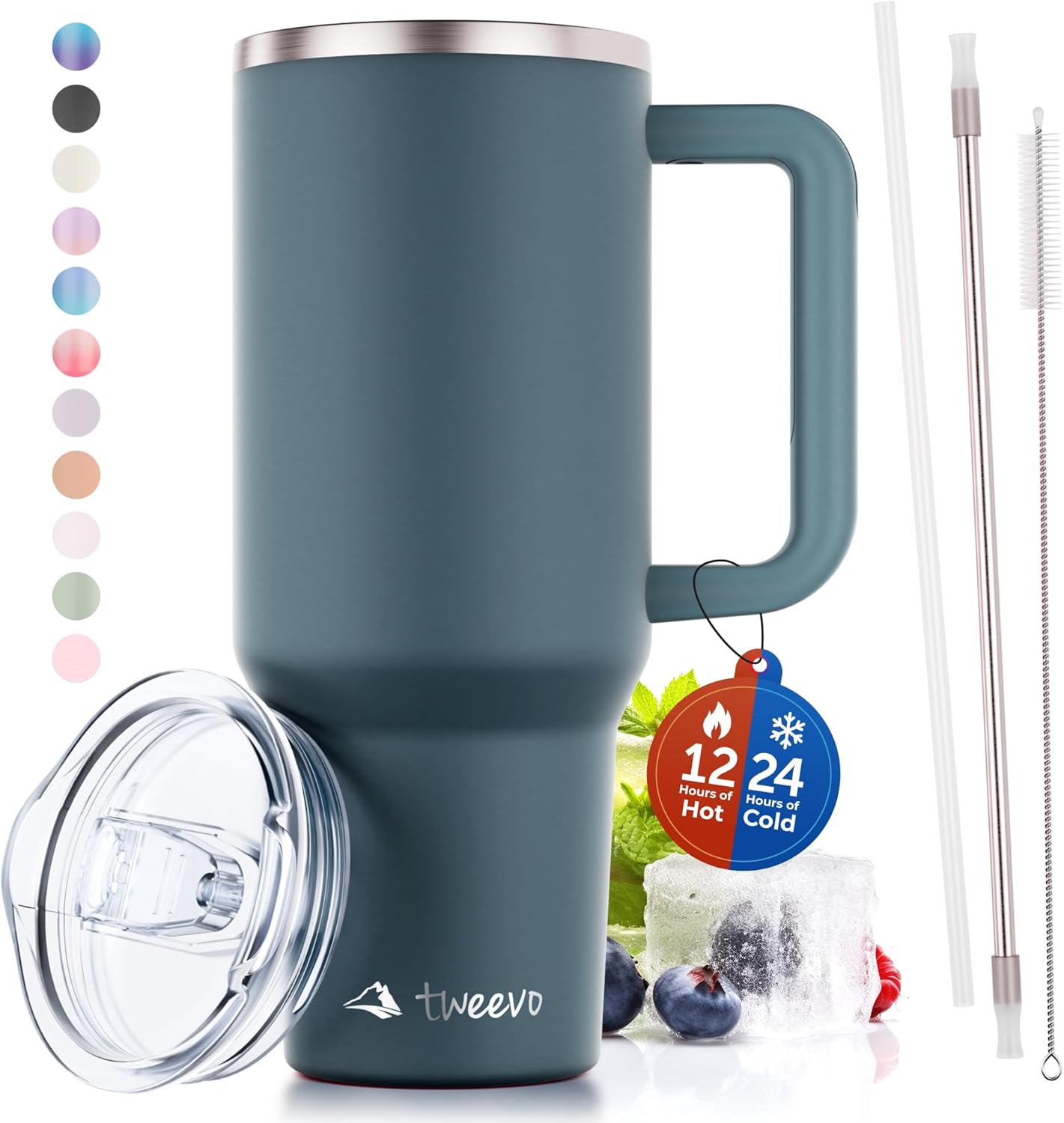 40 oz Tumbler With Handle and Straw Made of Stainless Steel - Double Wall Vacuum Insulated Tumbler With Lid - Sweat