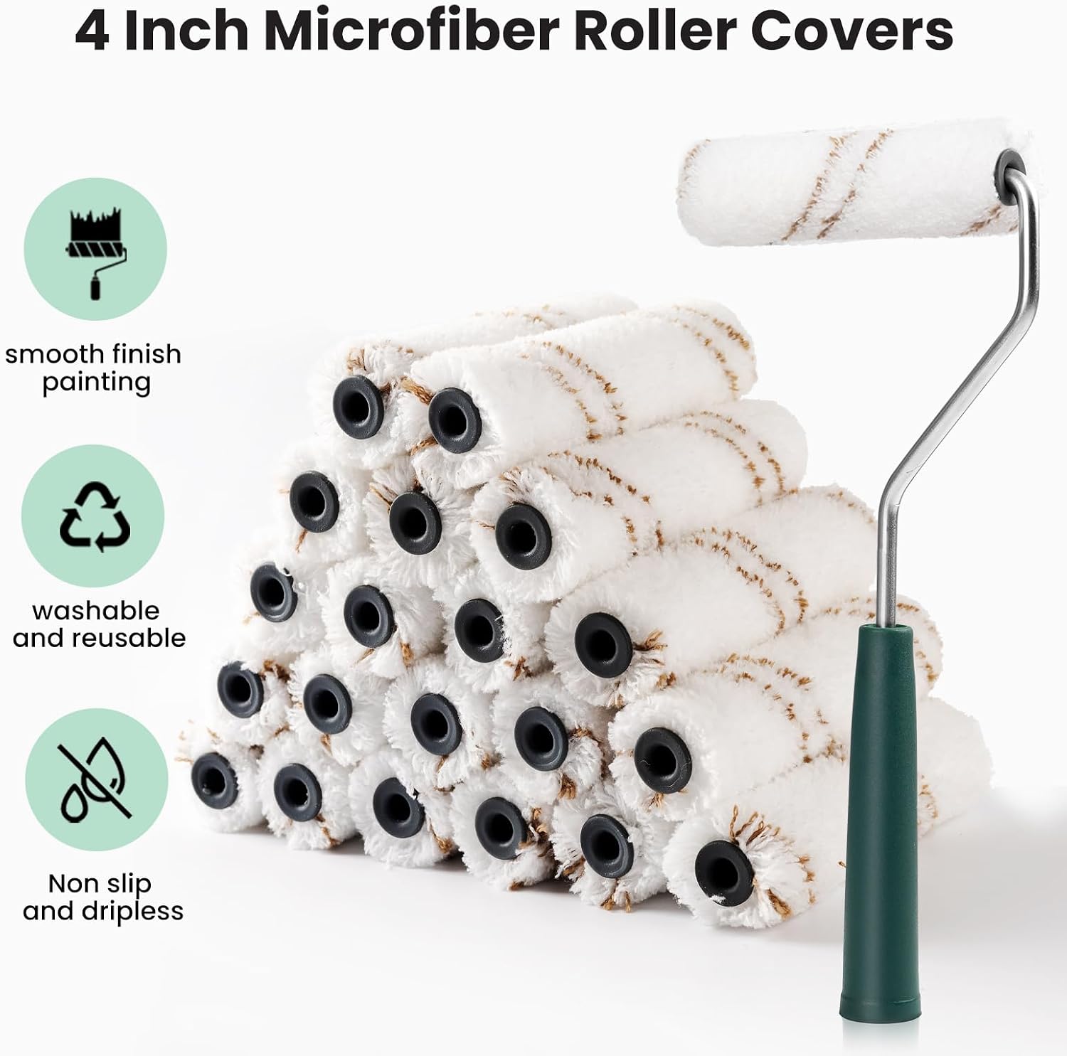 Microfiber Paint Roller Covers 4 Inch, 40 Pack Small Paint Roller Covers with Roller Frame Kit, Mini Paint Rollers