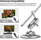 USB-C Digital Microscope 10X-200X for Coin & Electronics Inspection | Handheld Camera with 8 LEDs & Rotating Metal