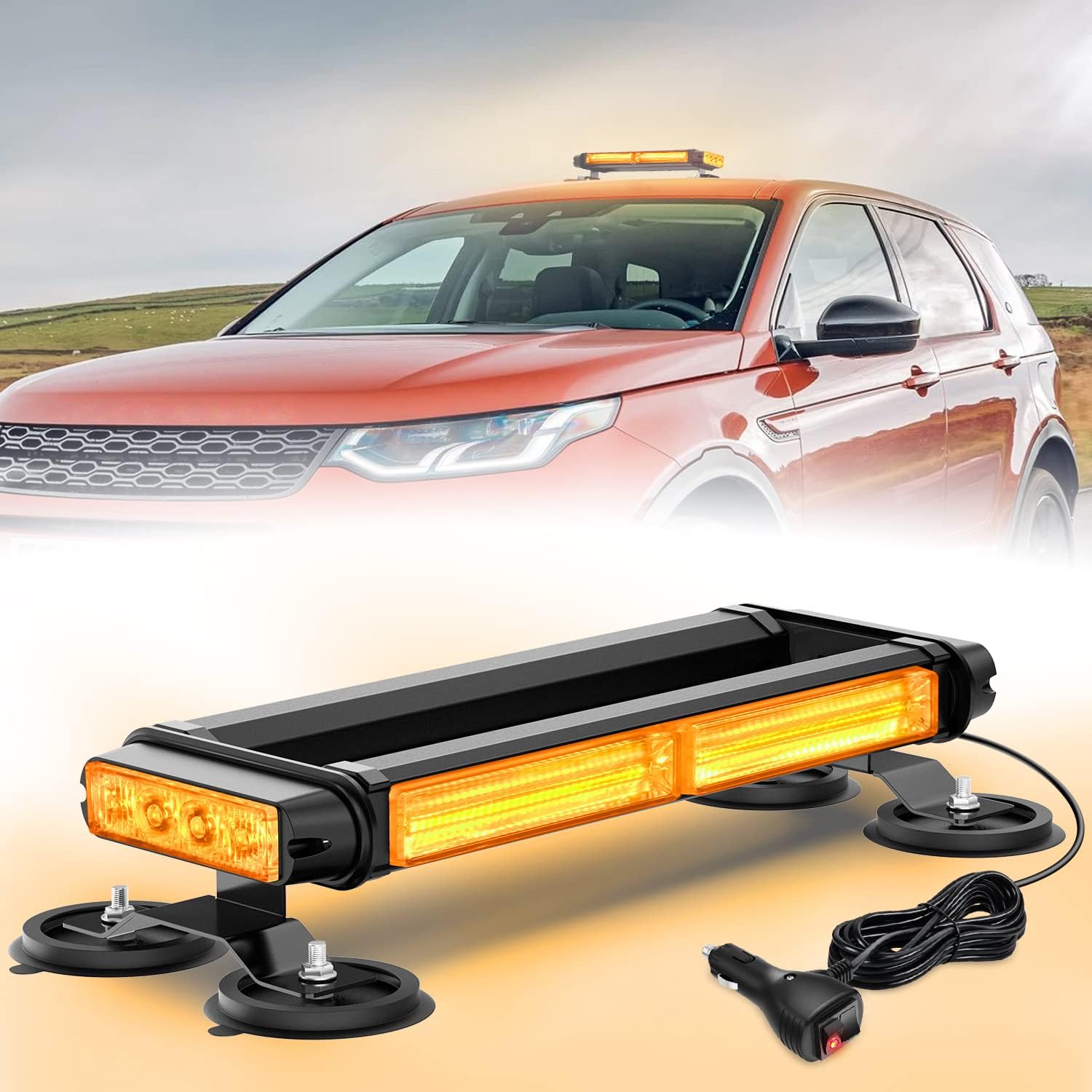 14.5" Amber COB LED Strobe Rooftop Flashing Light Bar High Visibility Emergency Hazard Warning Beacon Lights