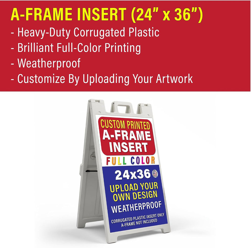 Custom A Frame Sign Insert 24x36 – Personalized Sandwich Board Sign Replacement, Full Color Coroplast, Waterproof
