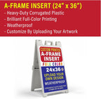 Custom A Frame Sign Insert 24x36 – Personalized Sandwich Board Sign Replacement, Full Color Coroplast, Waterproof
