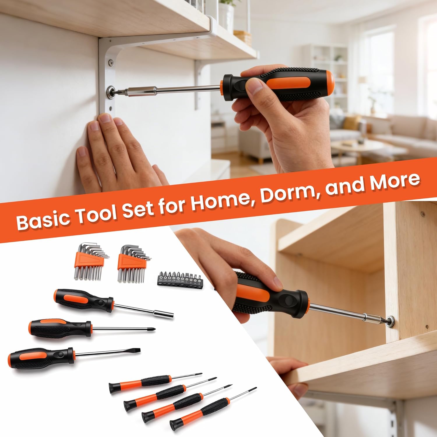Home Repair Tool Kit 141 Piece General Basic Tool Set for Men Women Mechanic's Tool Set for Home Car Dorm Screwdriver