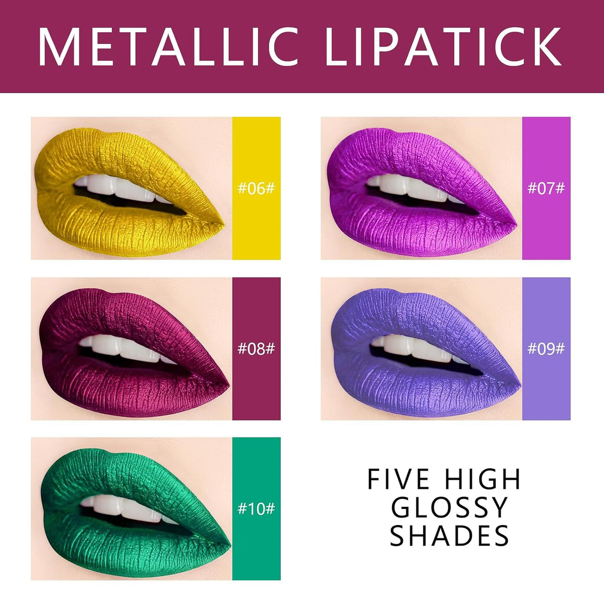 10 Colors Halloween Lip Gloss Makeup, Green Lipstick Metallic Lipstick