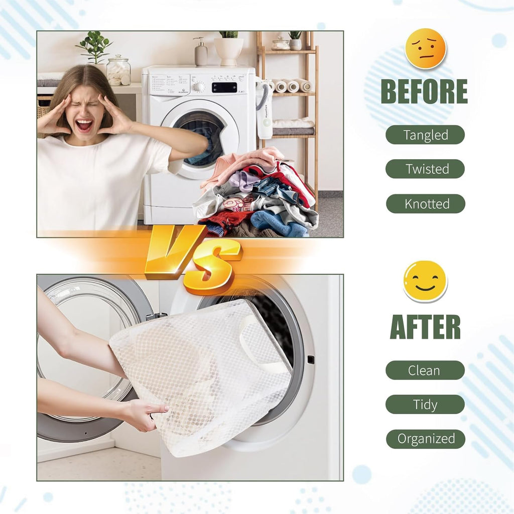 GWT 4Pcs 3D Mesh Laundry Bags with Hanging Handles (S/M/L/XL) - Durable Zippered Wash Bags for Delicates, Shoes &