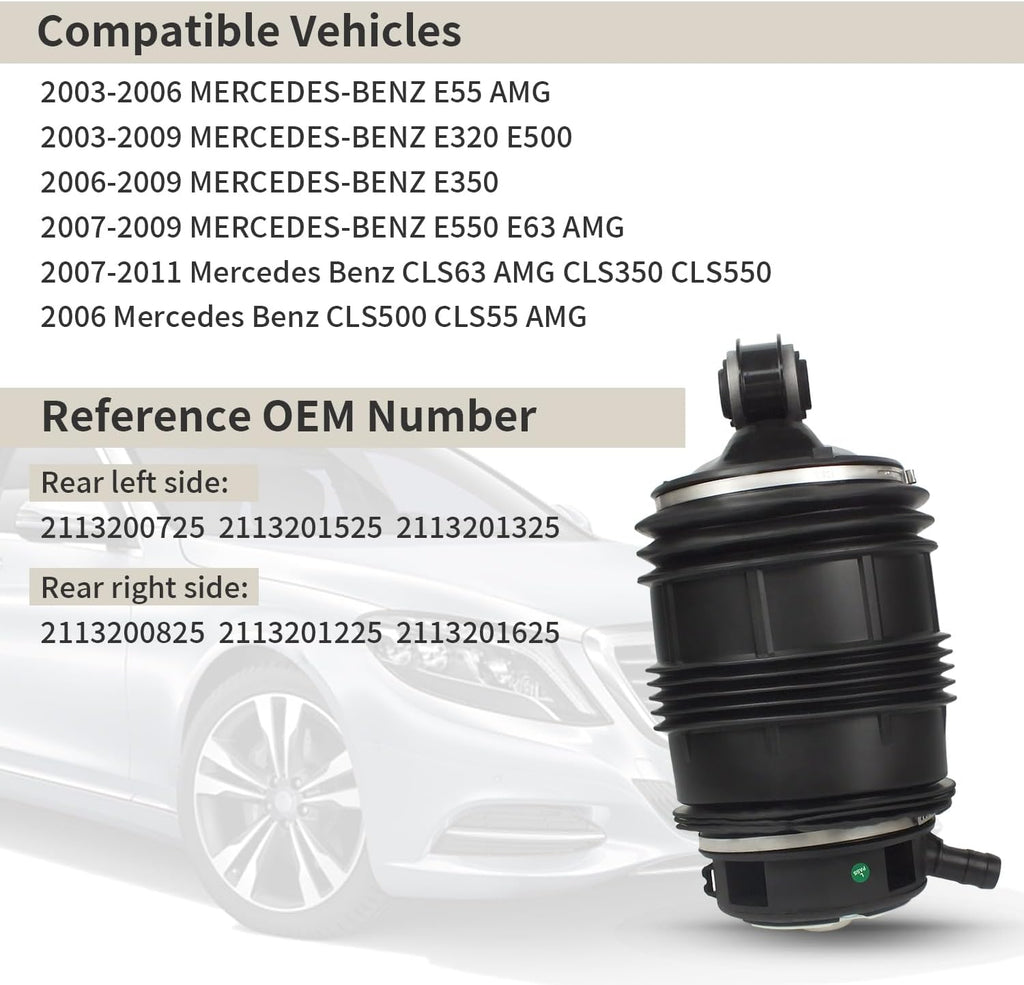 2PCS Rear Air Spring Bag Suspension Kit for Mercedes Benz 2003-2011 W211 W219 E320 E350 E500 E550 E55 AMG E63 AMG CLS500 CLS550 CLS63 AMG CLS55 AMG, Suspension Airbag 2113200725 2113200825