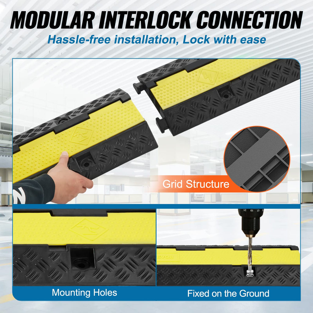 VEVOR 5 Pack Rubber Cable Protector Ramp 2 Channel 12000 lbs/Axle Capacity