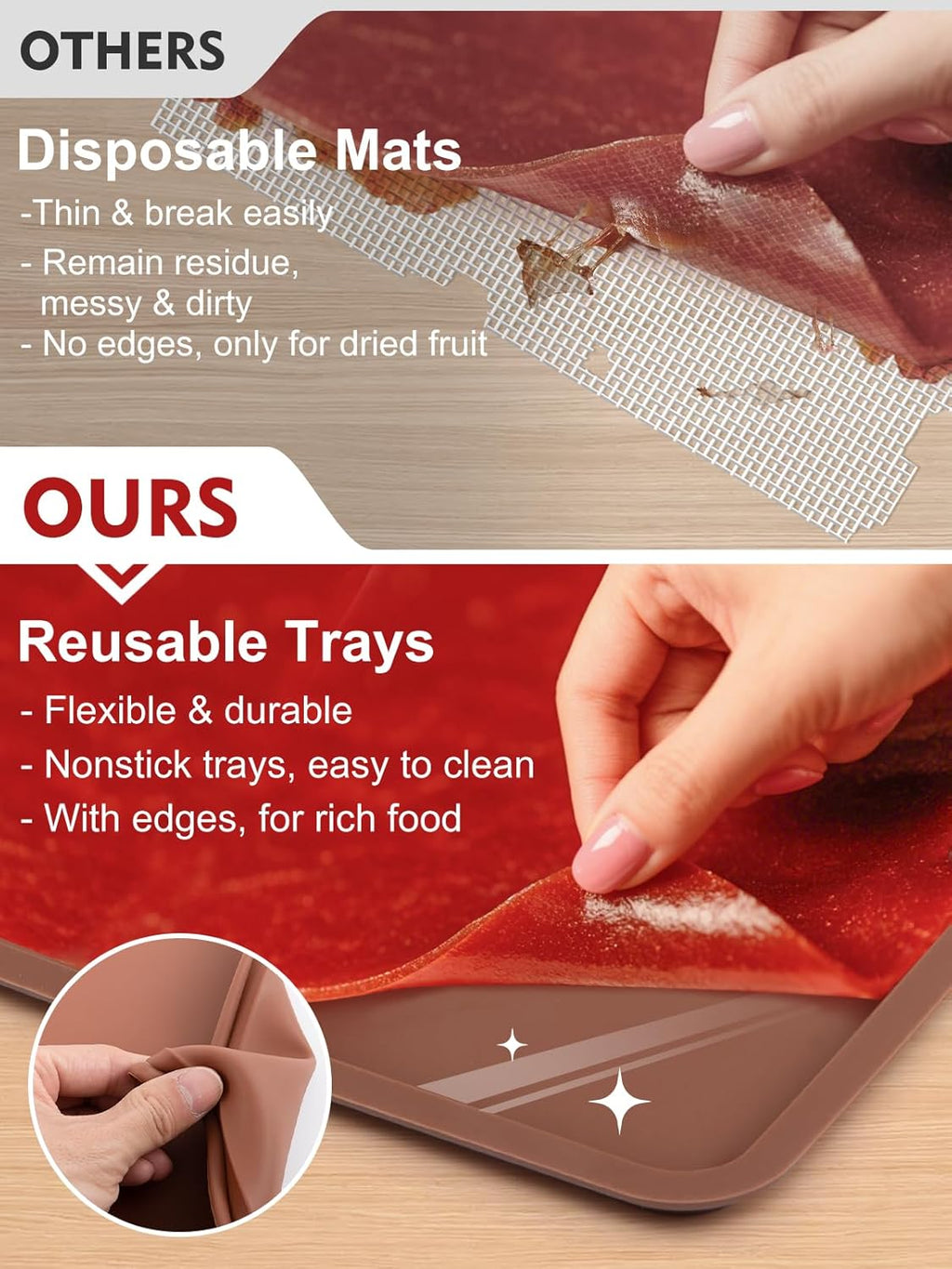 4PCS Silicone Food Dehydrator Sheets with Edge, Non-stick Tray Liner | Compatible with Cosori 12" x 11" Trays , High
