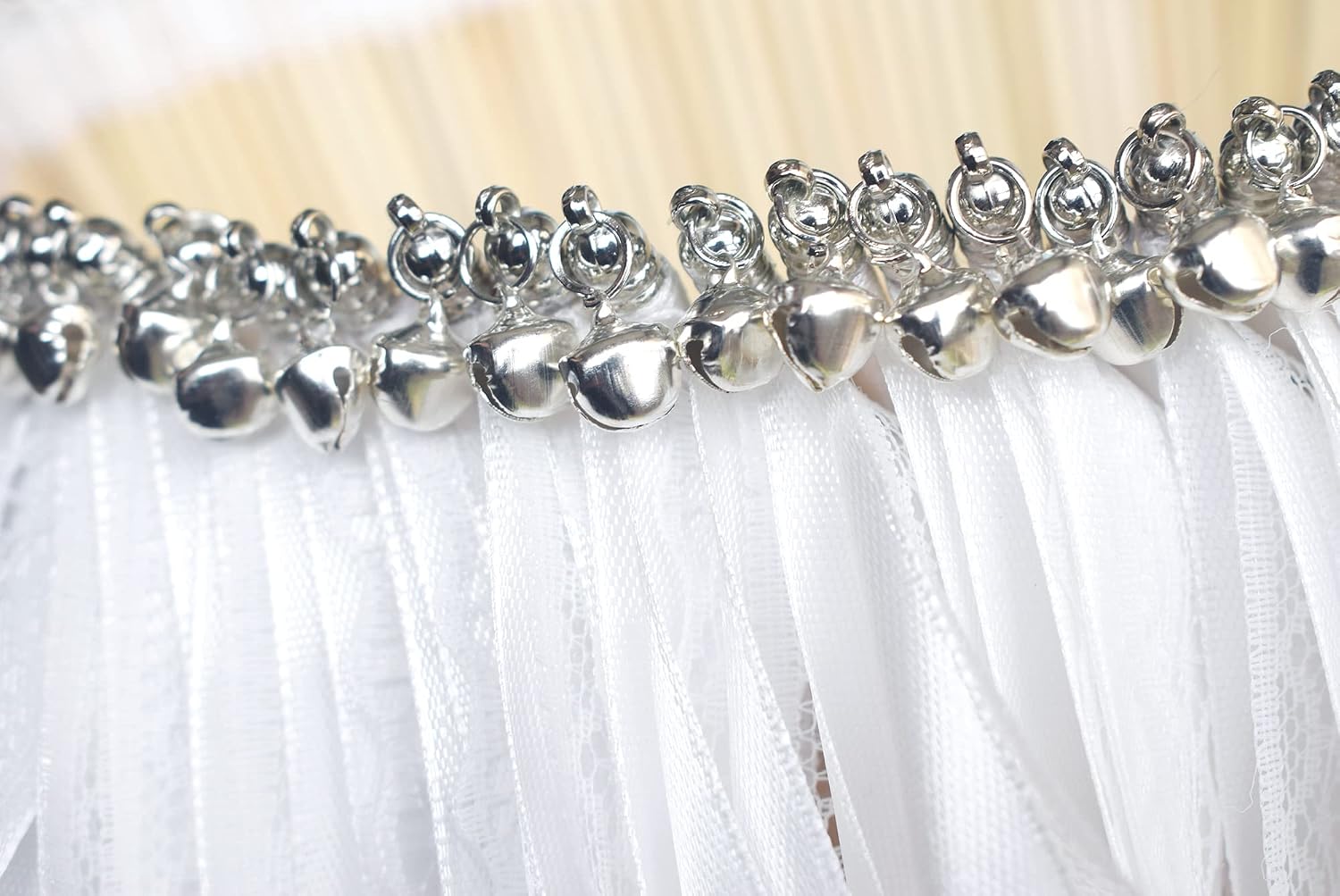 100 Pieces Lace Wedding Ribbon Wands with Triple Ribbon and Silver Bell Wand Silk Fairy Stick Wand Streamers Party