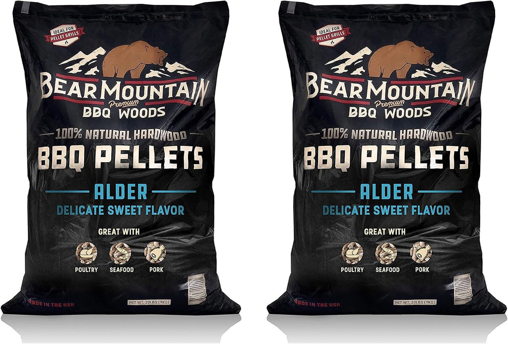 All Natural Hardwood Pellets, Alder Wood 20 Pound Bag, Ideal for Pellet Smokers, Smoky Wood Fired Flavor (2 Pack)