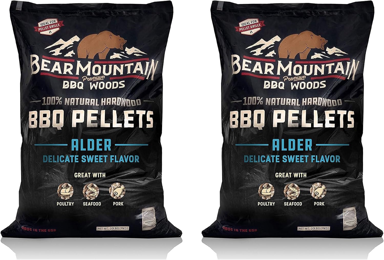 All Natural Hardwood Pellets, Alder Wood 20 Pound Bag, Ideal for Pellet Smokers, Smoky Wood Fired Flavor (2 Pack)