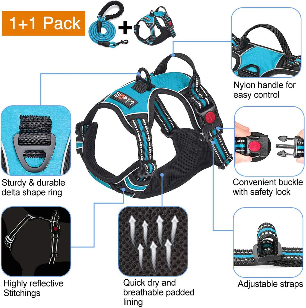 No Pull Dog Harness Adjustable Reflective Oxford Easy Control Medium Large Dog Harness with A Free Heavy Duty 5ft Dog