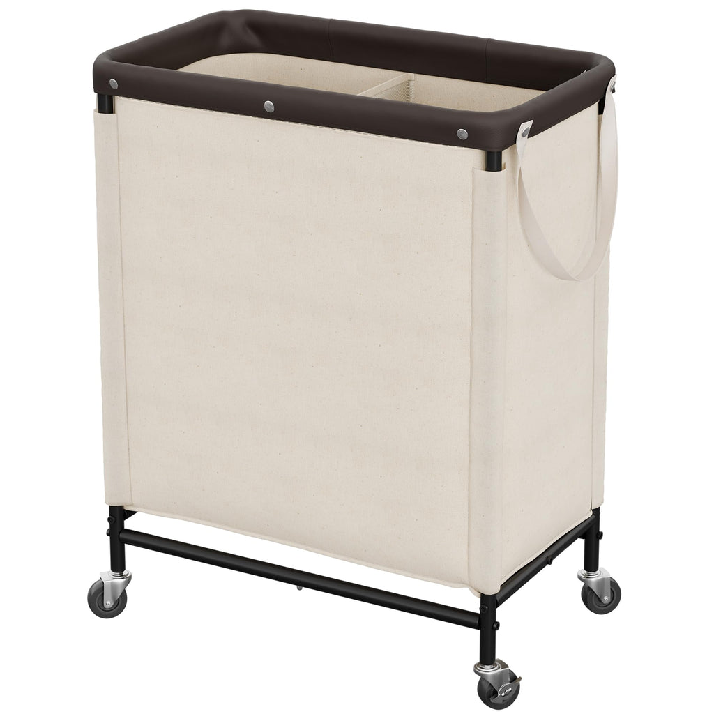 2 Section Laundry Hamper, 100L Beige Sorter Cart with Wheels