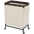 2 Section Laundry Hamper, 100L Beige Sorter Cart with Wheels