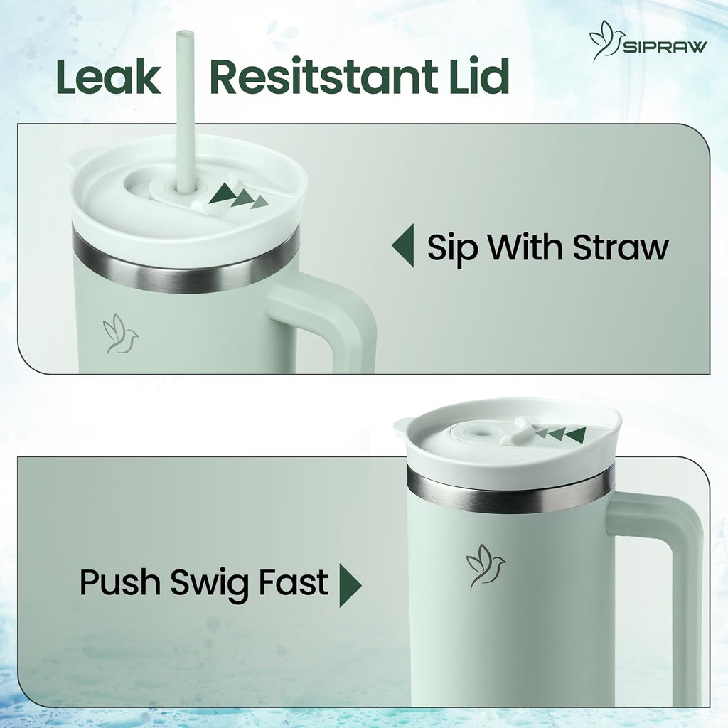 40oz Tumbler with Handle and Straw Insulated Stainless Steel Travel Mug Vacuum Double Wall Coffee Cup Leak Resistant