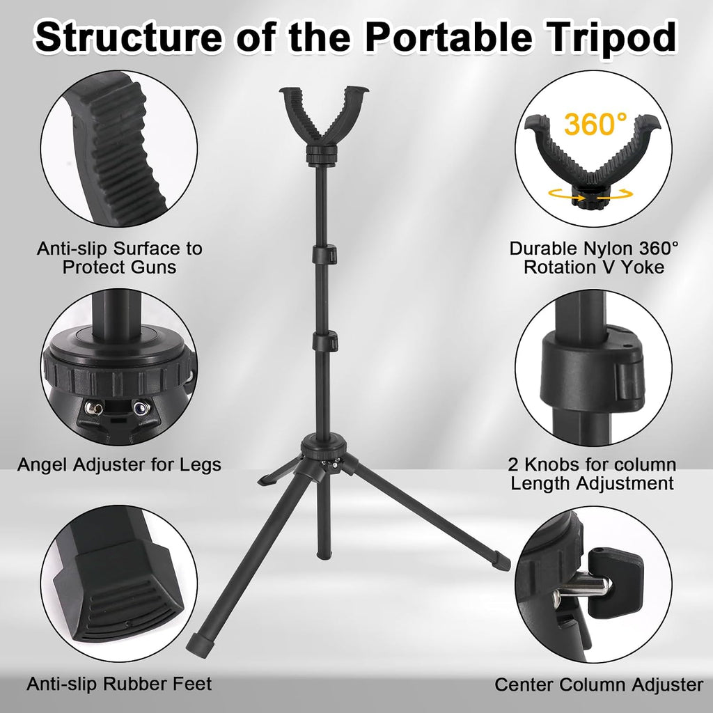 Tripod Shooting Stick Rifle Table Shooting Rest, for Range Practice | Portable, Adjustable Height, Compact Aluminum