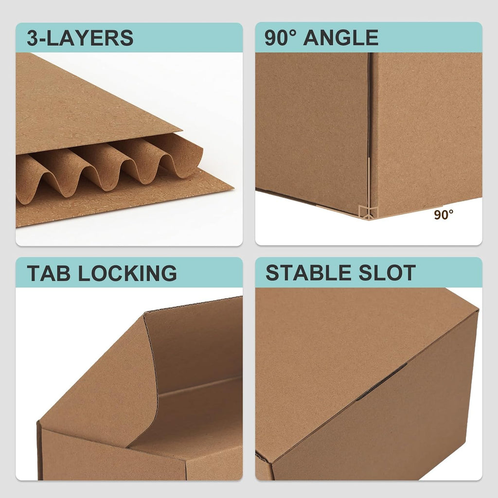 10x8x6 Shipping Boxes, 15 Pack Brown Kraft Folding Mailer Boxes, 3-Ply Corrugated Cardboard Box Mailers for Small