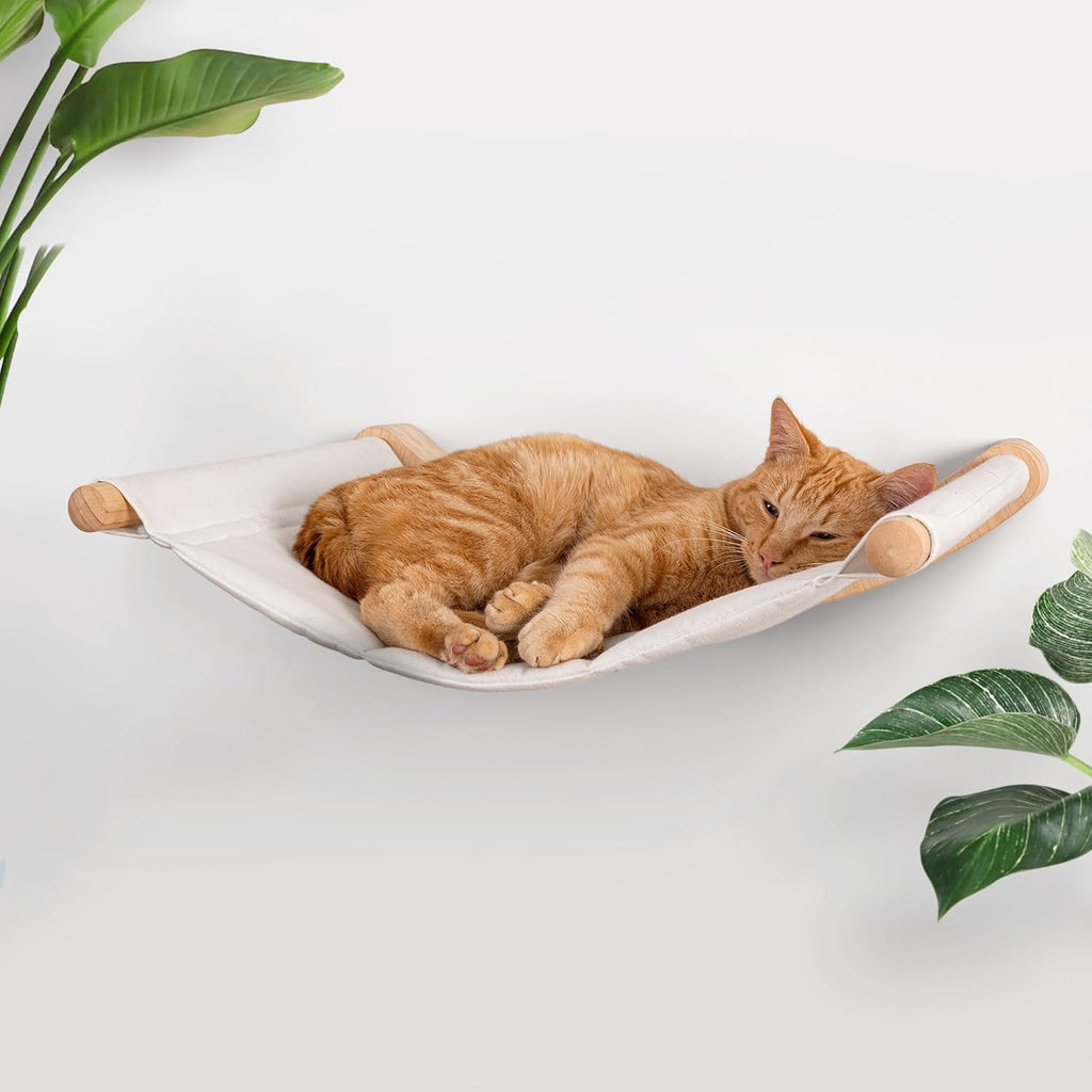Cat Wall Hammock – Wall Mounted Cat Bed for Large Cats – Wood Perch Shelf, Cat Hammock for Wall, Holds Up to 35 lbs