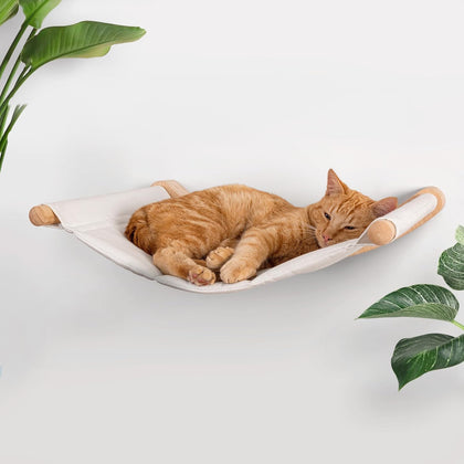 Cat Wall Hammock – Wall Mounted Cat Bed for Large Cats – Wood Perch Shelf, Cat Hammock for Wall, Holds Up to 35 lbs