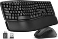Wireless Keyboard and Mouse Combo, SABLUTE MA41 30dB Quiet Ergonomic Wave Keyboard Set with Soft Leather Palm Rest