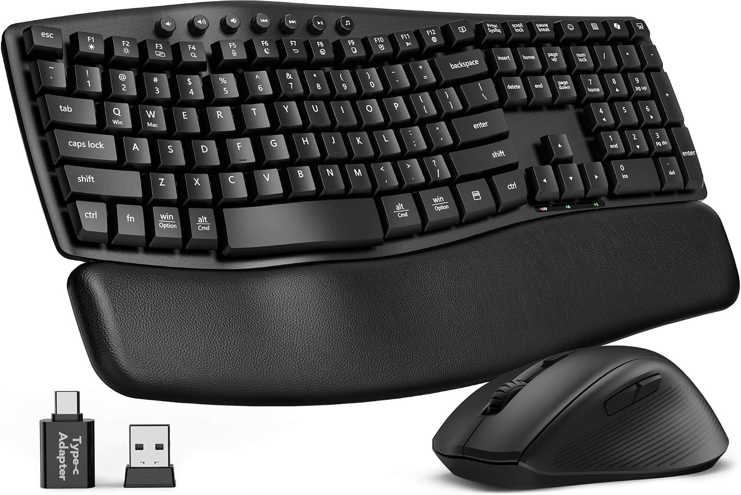 Wireless Keyboard and Mouse Combo, SABLUTE MA41 30dB Quiet Ergonomic Wave Keyboard Set with Soft Leather Palm Rest