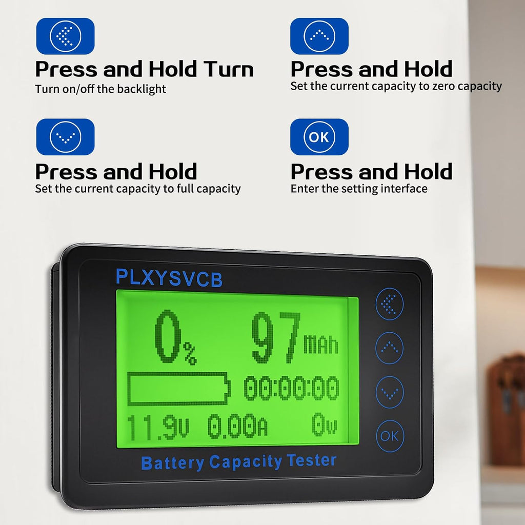 500A Battery Monitor with Shunt, LCD Backlight Screen RV Monitor, High and Low Voltage Programmable Alarm, 10V-120V