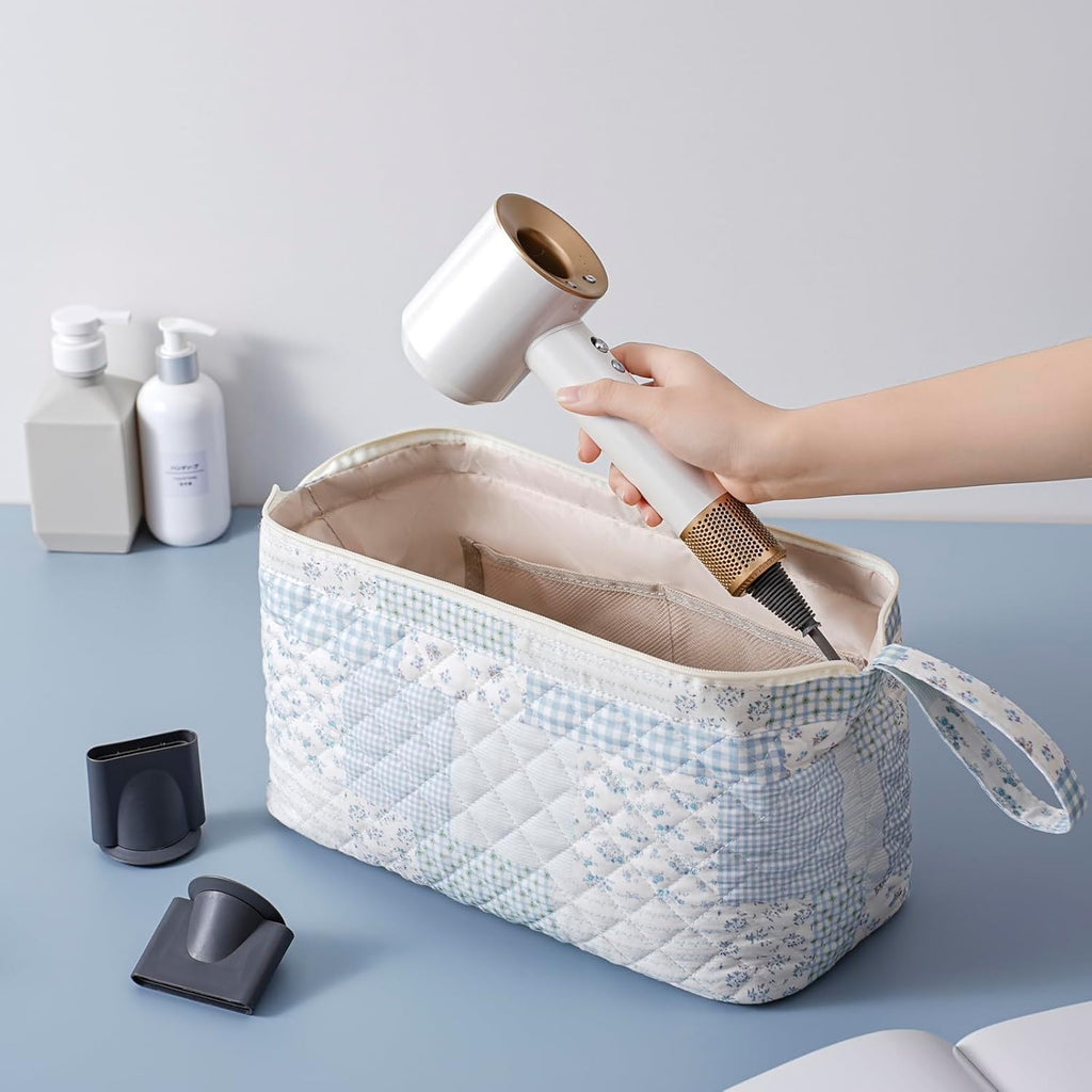 Large Quilted Hair Tools Travel Bag,Hair Styling Accessories Storage Case for Hair Dryer,Curling Iron,Flat