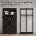 Wardrobe Closet with Hanging Rods and Shelves for Clothes Storage
