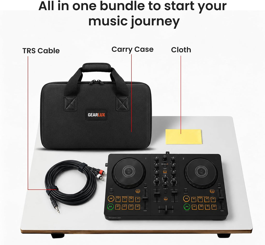 Pioneer DJ AlphaTheta DDJ-FLX2 Compact 2-Channel DJ Controller Bundle with Carrying Case, TRS Cable, and Austin