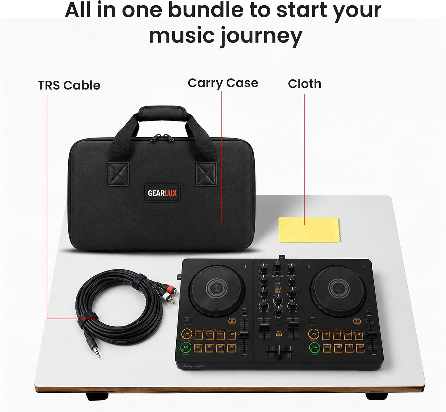 Pioneer DJ AlphaTheta DDJ-FLX2 Compact 2-Channel DJ Controller Bundle with Carrying Case, TRS Cable, and Austin