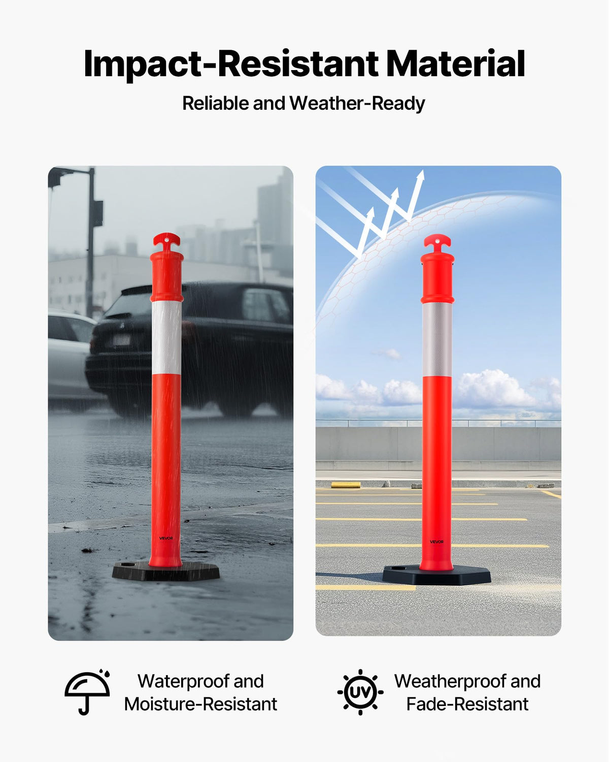 Traffic Delineator Posts, 6 Pack, 45 inch, Weighted Base, Red
