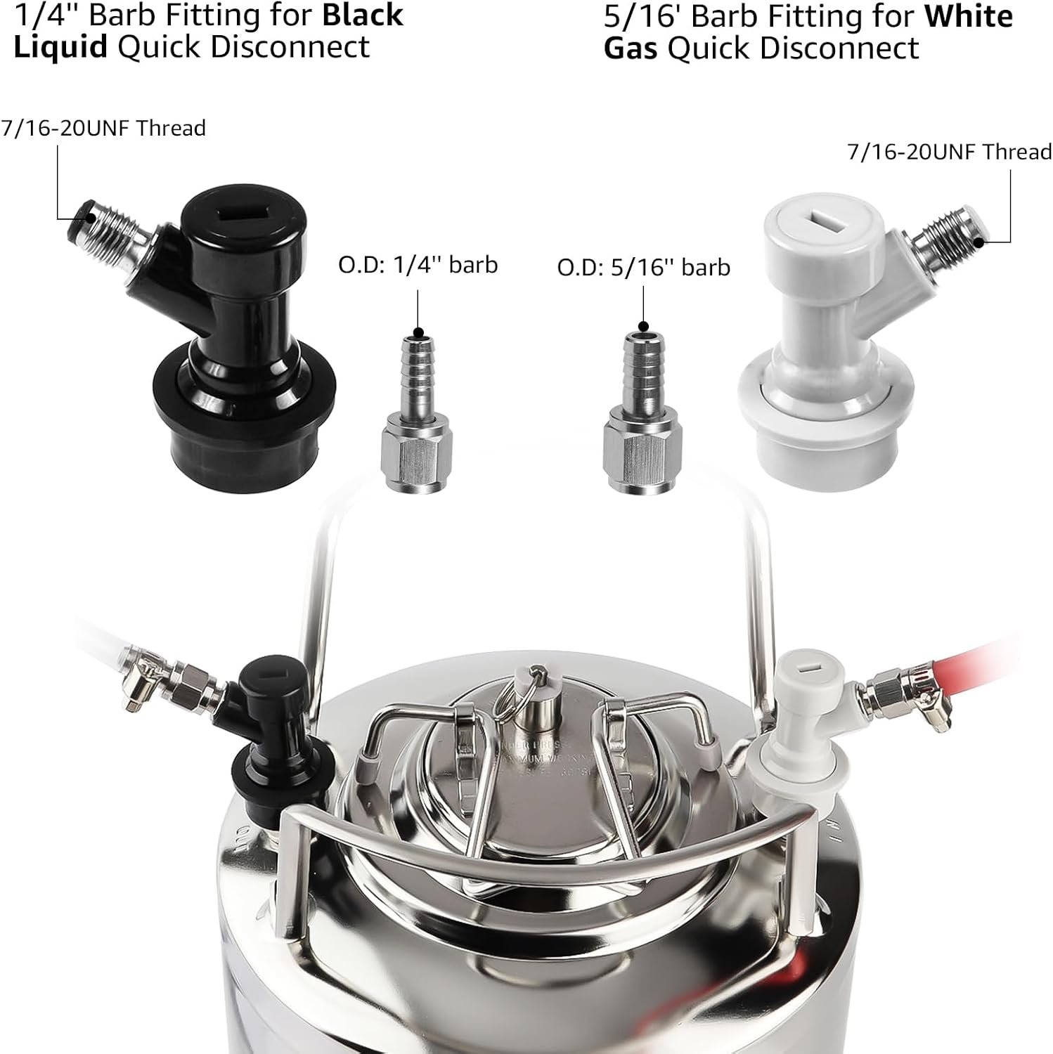 1 Pair Ball Lock Quick Disconnect Set – Corny Keg Connectors for Homebrew | No Leakage, O.D 1/4" Beer Barb O.D 5/16"