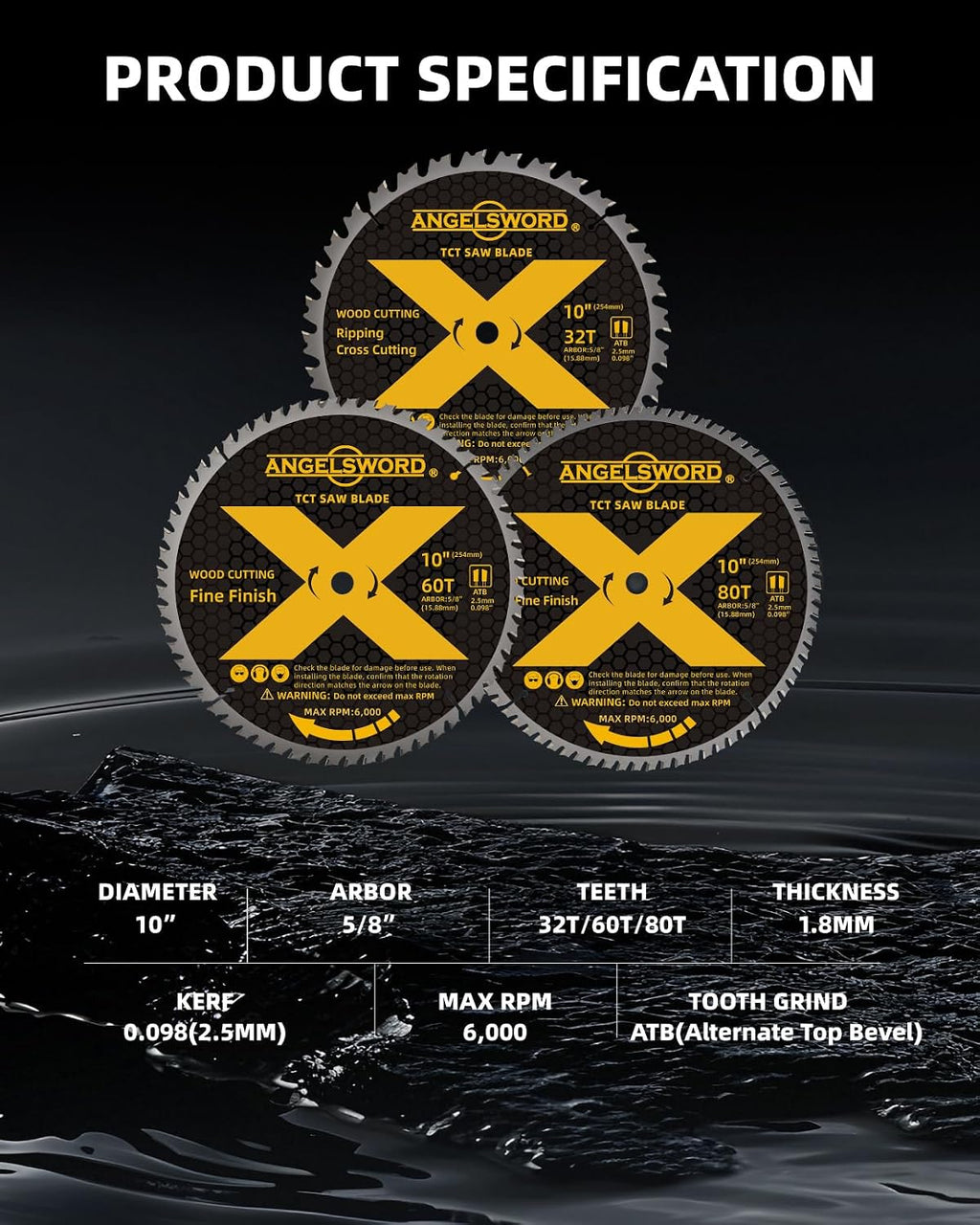 10 Inch Table Saw Blade/Miter Saw Blade, 32T for Framing&60T for Fine Finish&80T for Ultra Fine Finish Wood Cutting