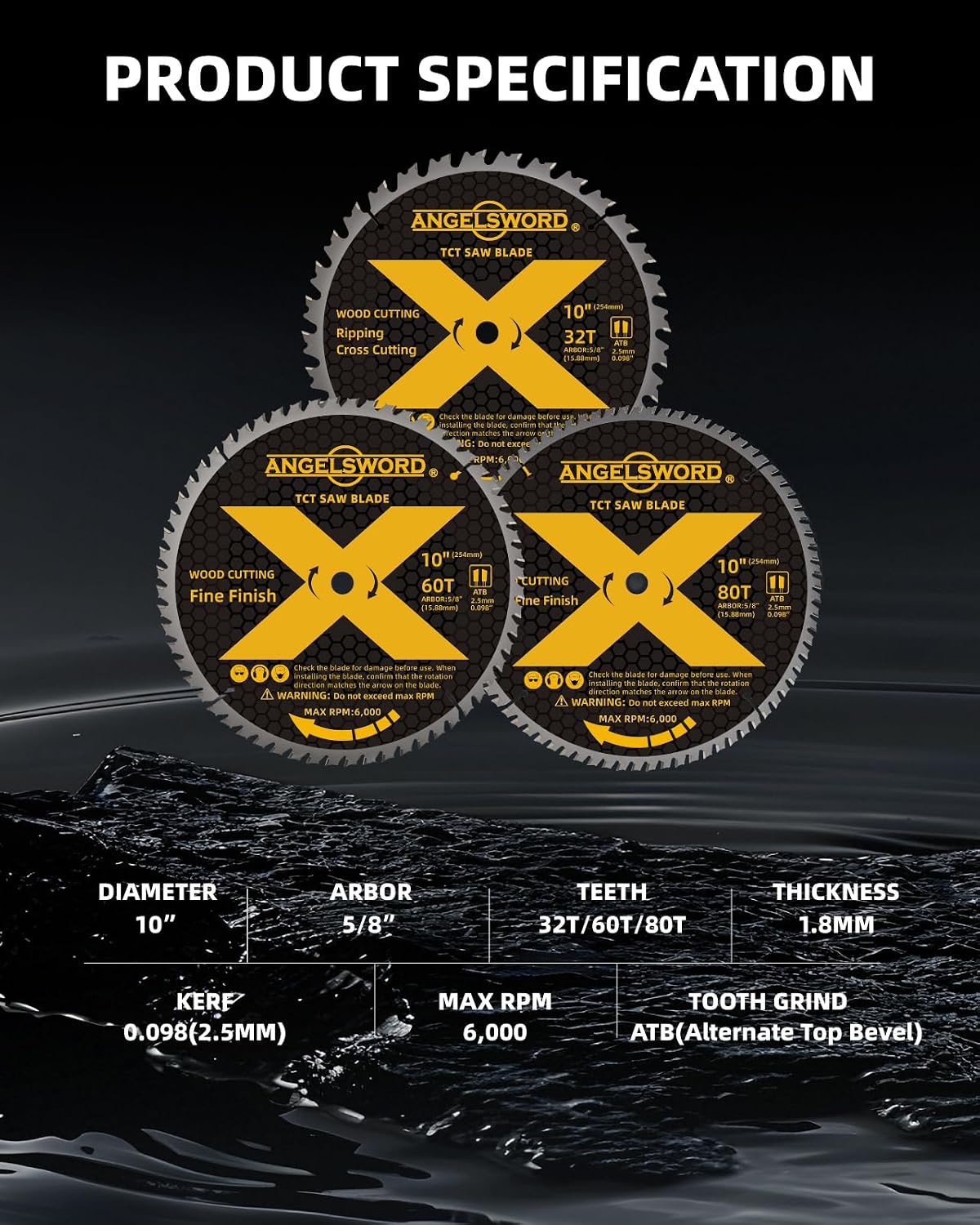 10 Inch Table Saw Blade/Miter Saw Blade, 32T for Framing&60T for Fine Finish&80T for Ultra Fine Finish Wood Cutting