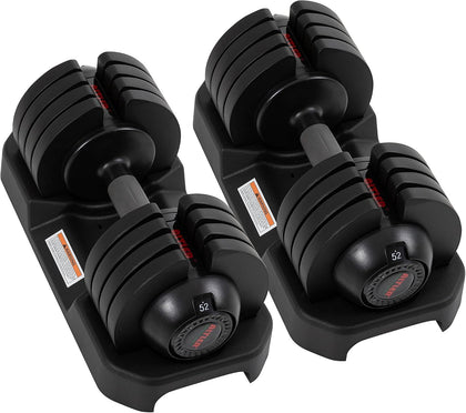 Adjustable Dumbbell Set, 25/52LB Pair with Tray for Workout Strength Training Fitness, Adjustable Weight Dial