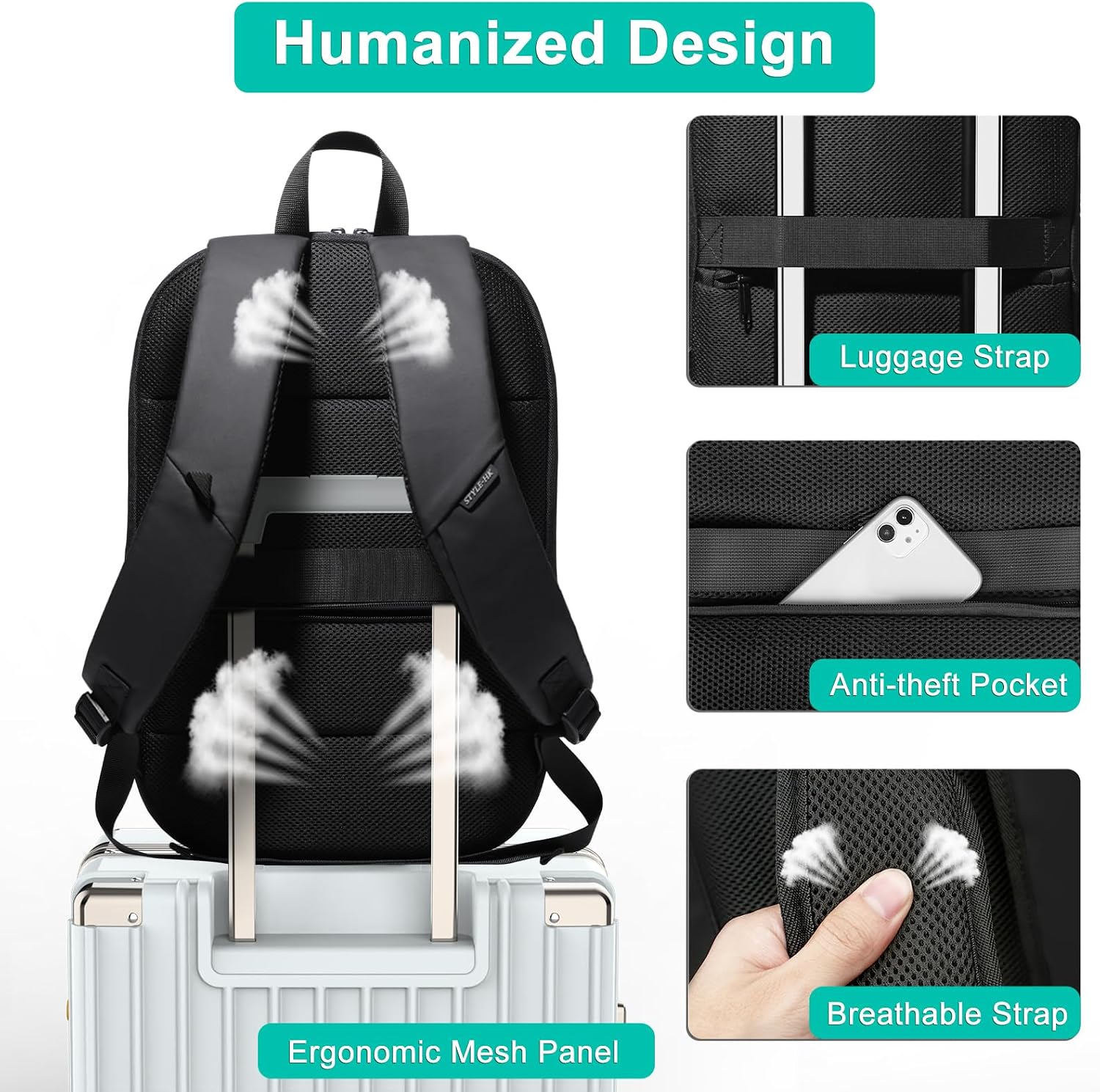 Business Backpack for Men 17 Inch,Slim & Expandable Waterproof Travel Laptop Backpack with USB Charger