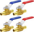 4pcs 1/2" PEX Brass Full Port Shut Off Ball Valve, HOT (RED) COLD (BLUE)