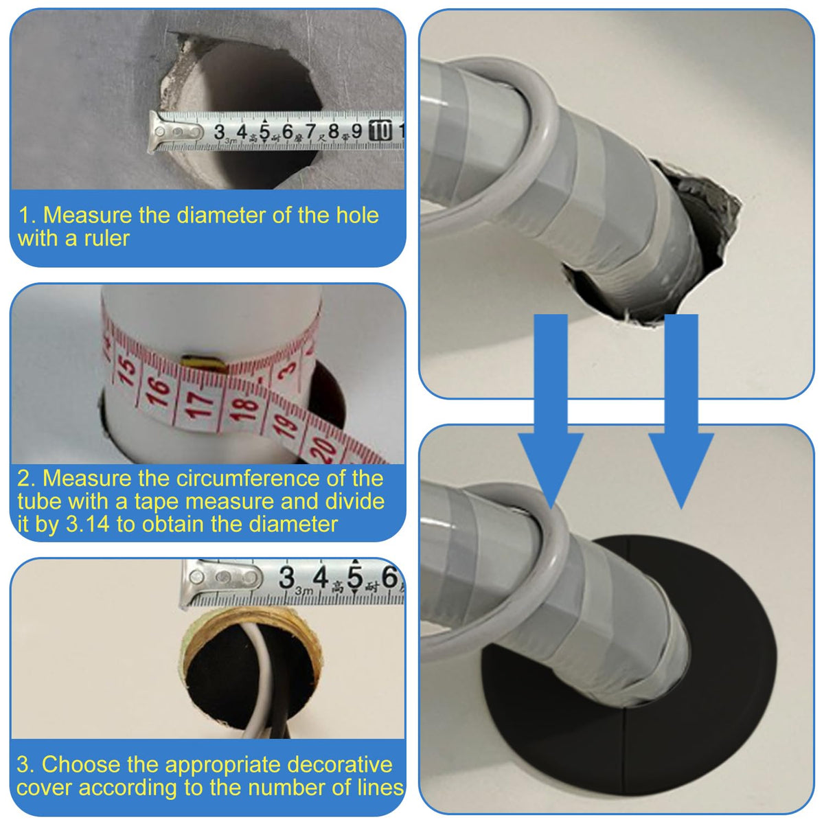 5Pcs Self-Adhesive Split Flange for 1" Pipe, ABS Round Escutcheon Plate