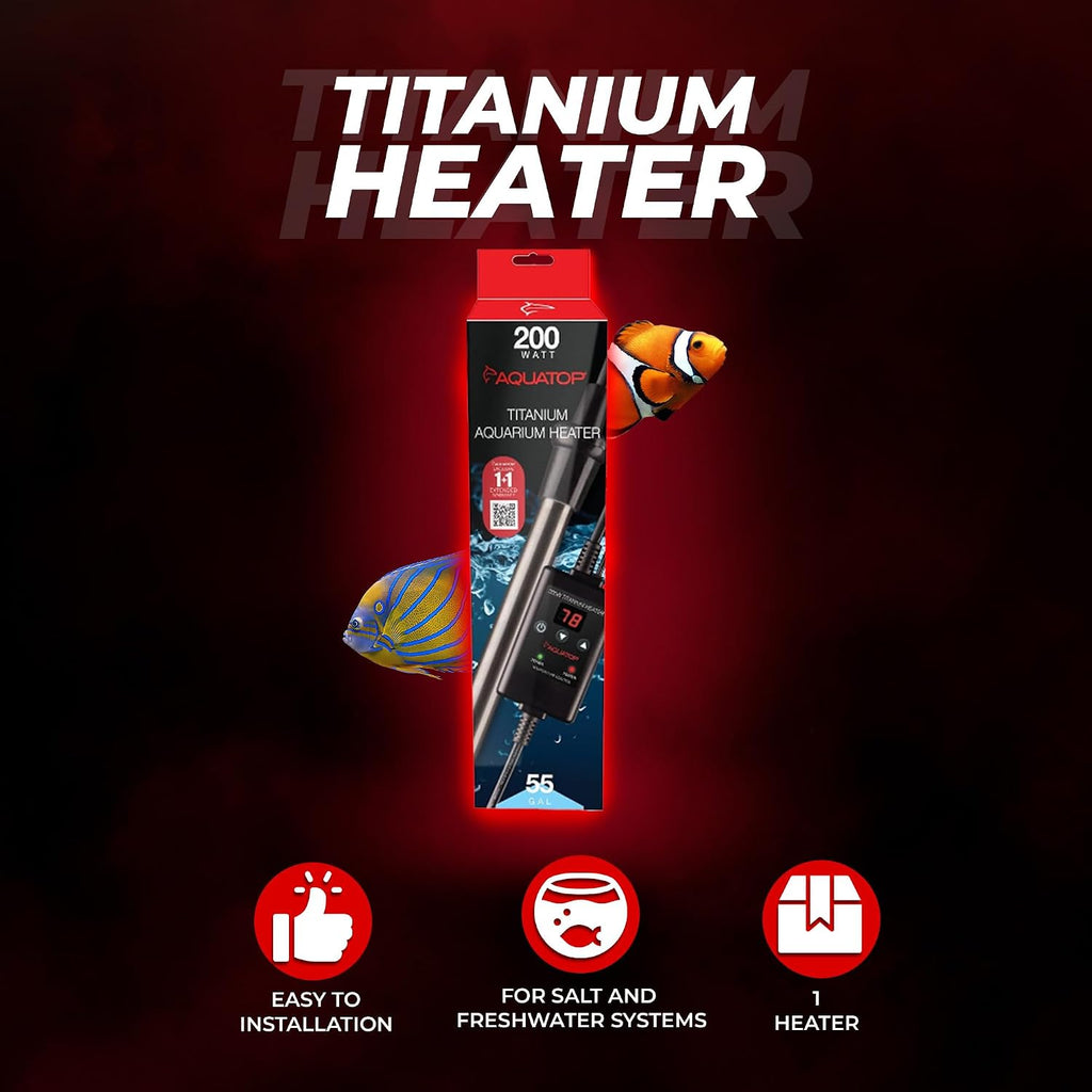 Titanium Heater with Controller - Adjustable Temperature for Aquariums Up to 55 Gallons - Ideal for Turtles & Large